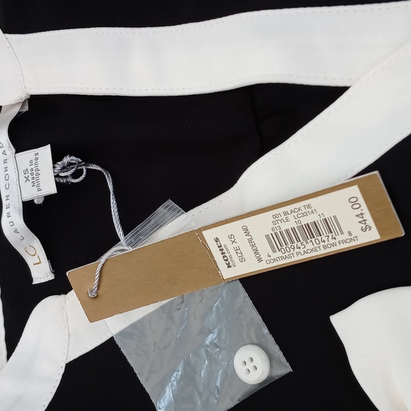 NWT Lauren Conrad Black Semi Sheer Long Sleeve Blouse with 2 Delicate Bows - Picture 7 of 7